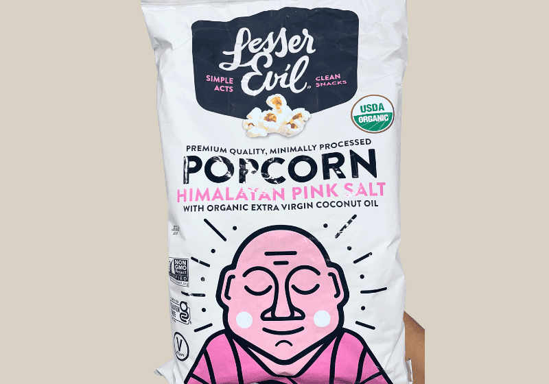 Lesser Evil Popcorn is a great road trip snack unrefrigerated