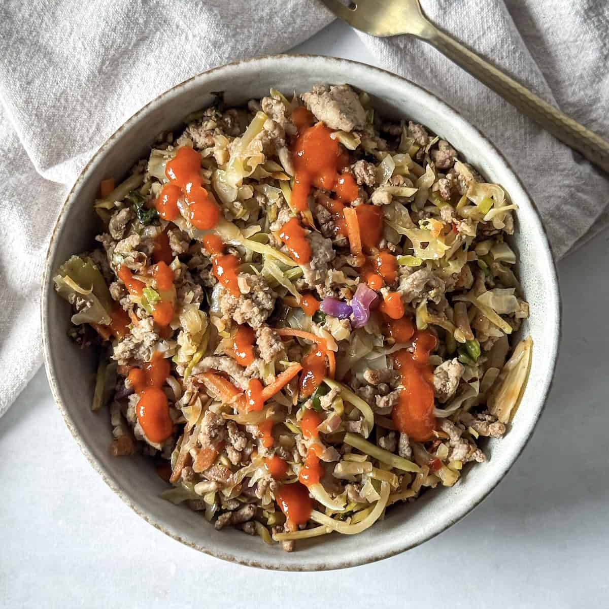 EGG Roll in a bowl overhead.