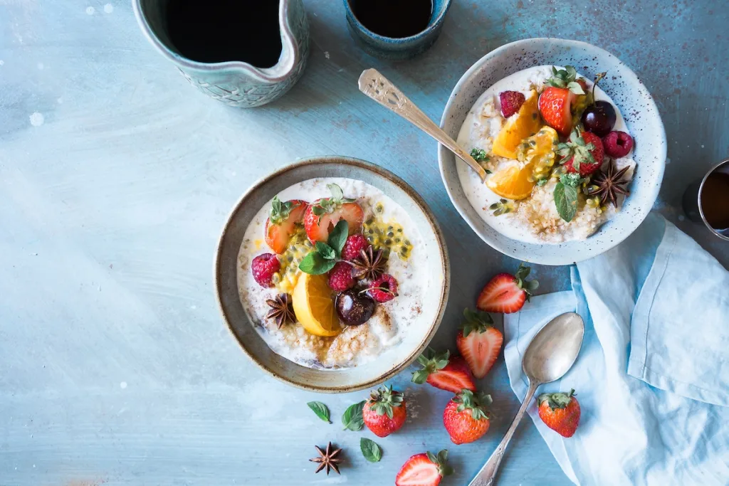 breakfast including greek yogurt with fruit
