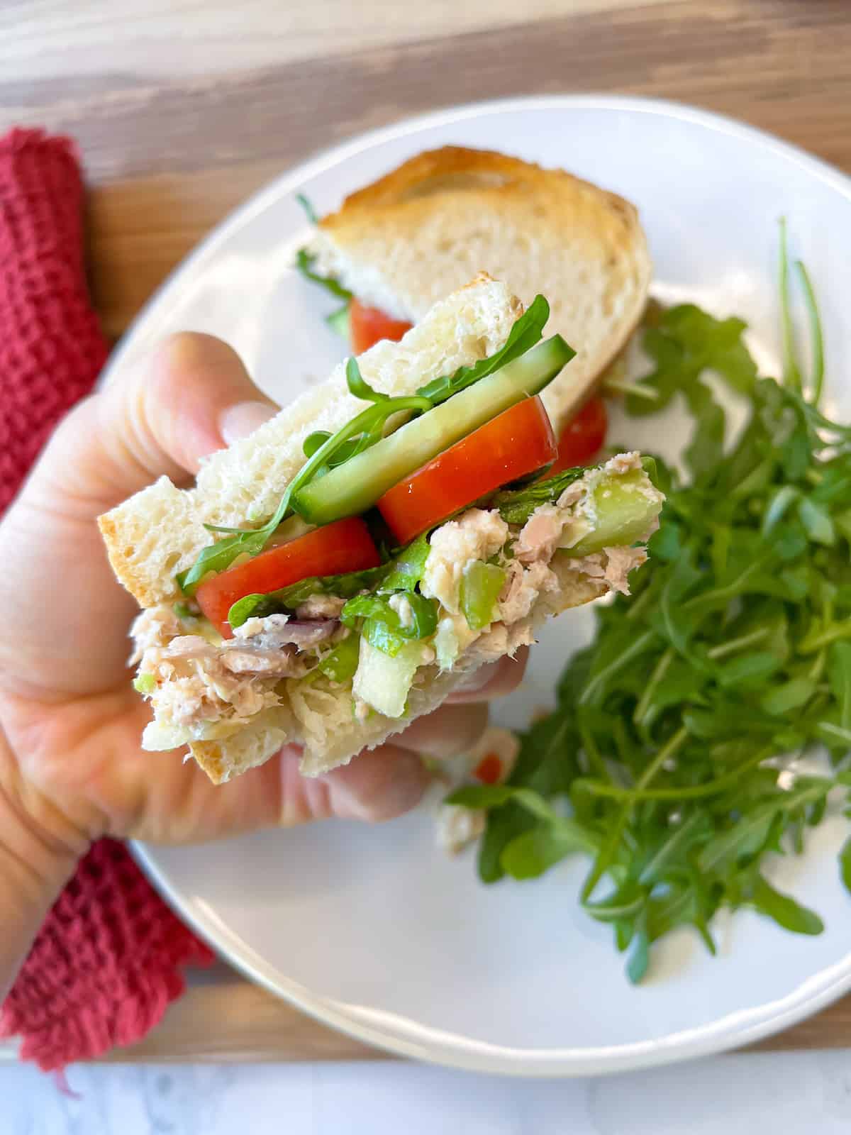 dairy free tuna salad on sourdough with 2 slices of bread