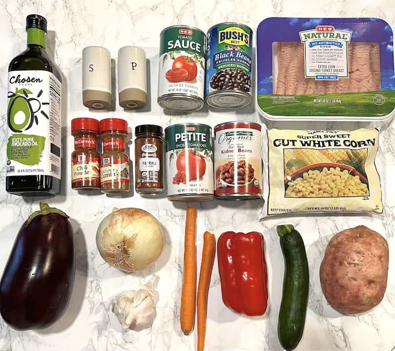 Ingredients for the turkey vegetable chili