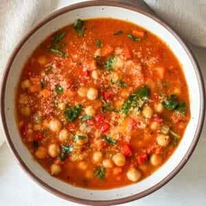 Italian chickpea soup overhead view.
