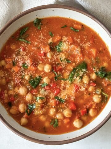Italian chickpea soup overhead view.