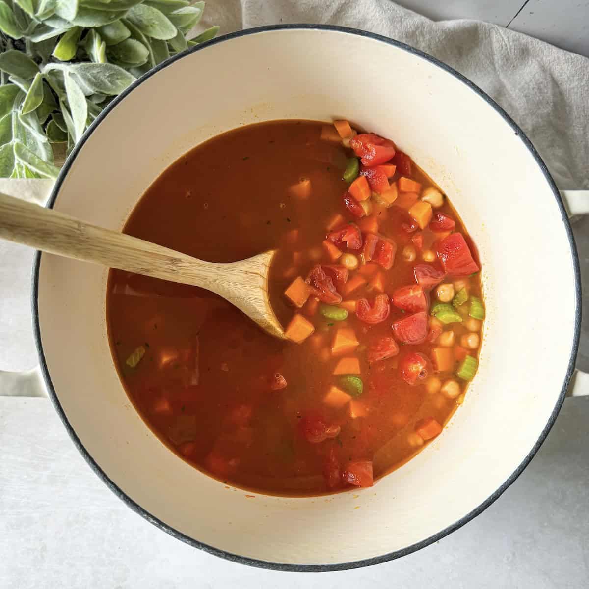 chickpea soup in a dutch oven.