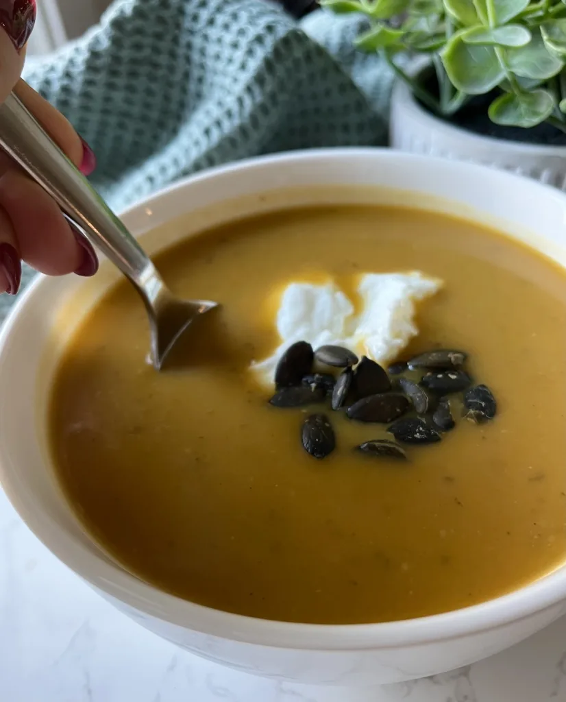 Butternut Squash Apple Ginger Soup in a bowl