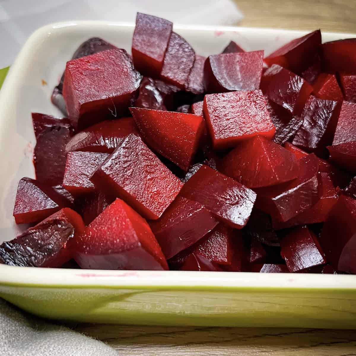 Roasted beets diced in a dish
