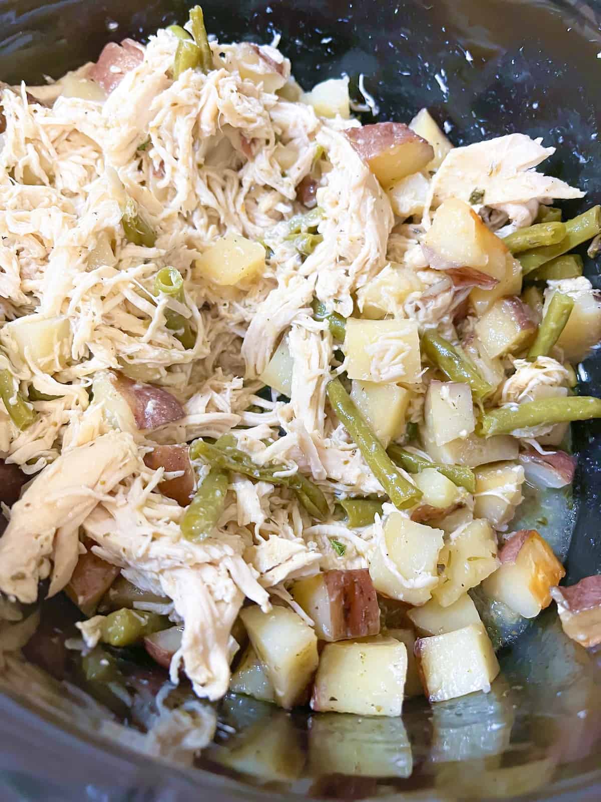 Slow Cooker chicken, green beans and potatoes with shredded chicken