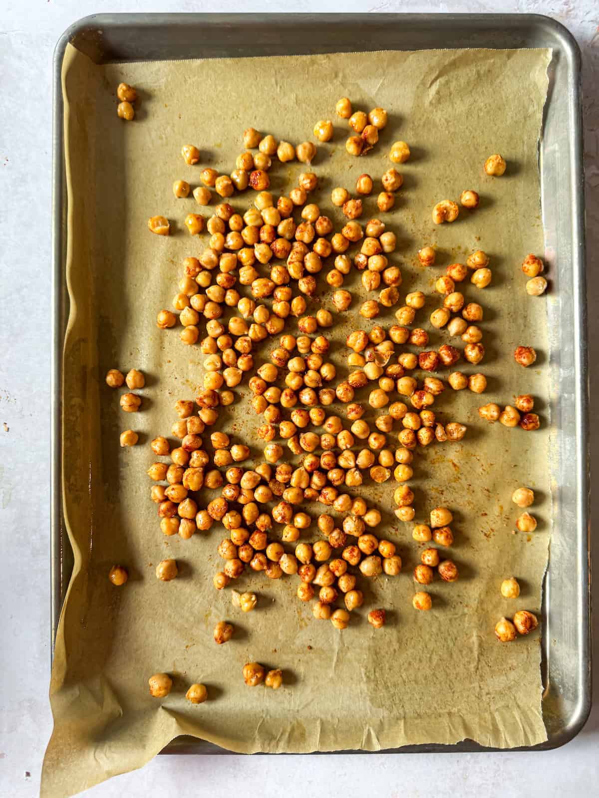 chickpeas on a baking sheet.
