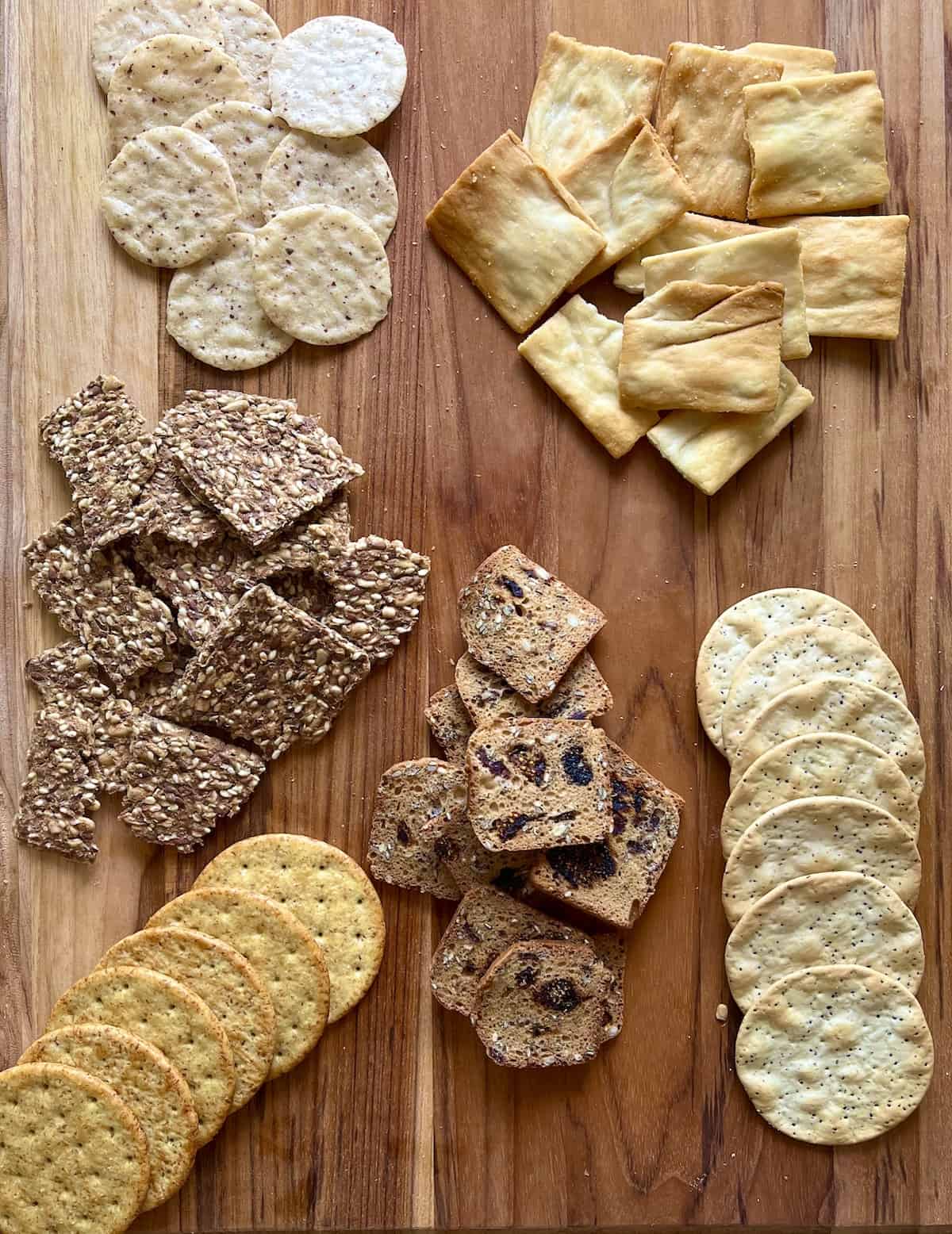 examples of crackers for a charcuterie board