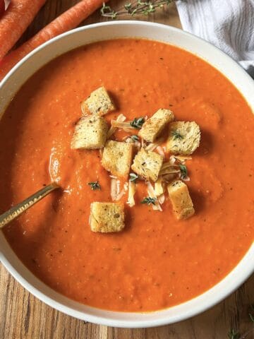 Roasted red pepper soup with gouda.