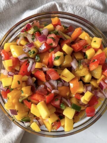 mango pico de gallo overhead view.