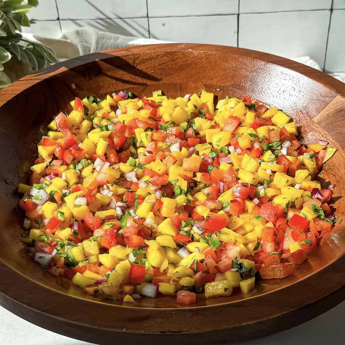 mango pico de gallo side view.