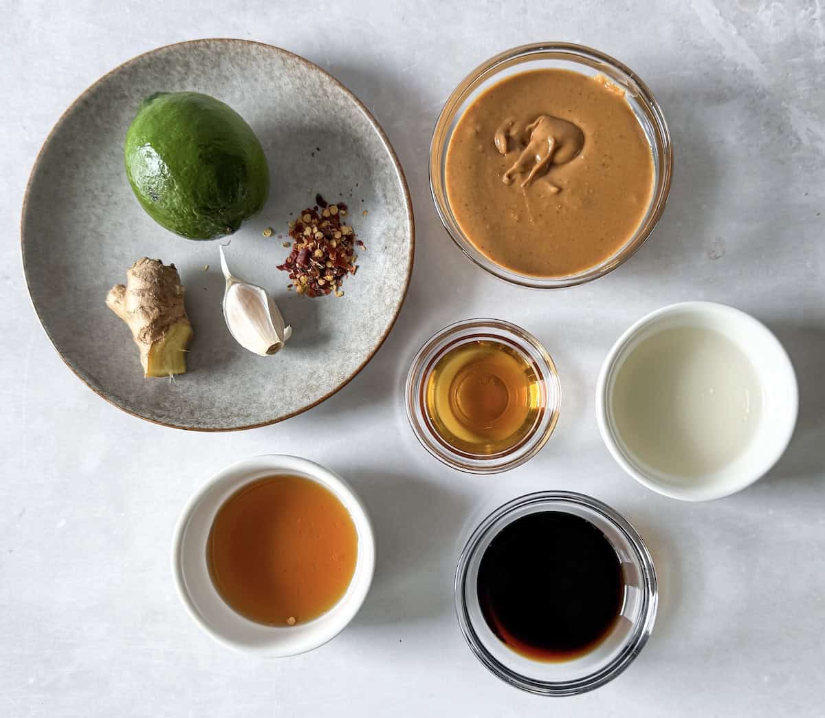ingredients for peanut lime dressing on a table.