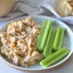 Buffalo Chicken Salad with celery sticks on the side.