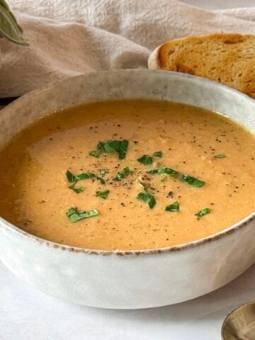 cauliflower white bean soup 45 degree angle.