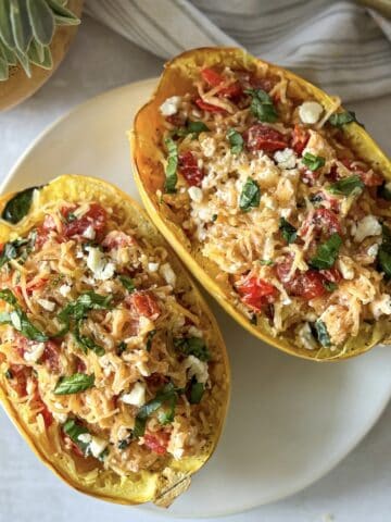 Baked Feta Spaghetti Squash overhead view.