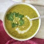 Overhead view of green goddess soup.