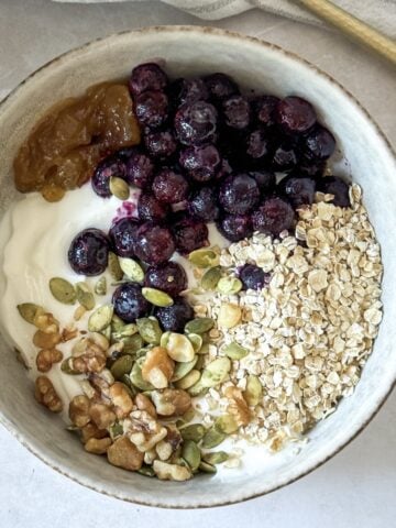 Skyr bowl from an overhead view.