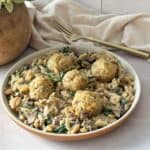 chicken sage meatballs on creamy orzo.