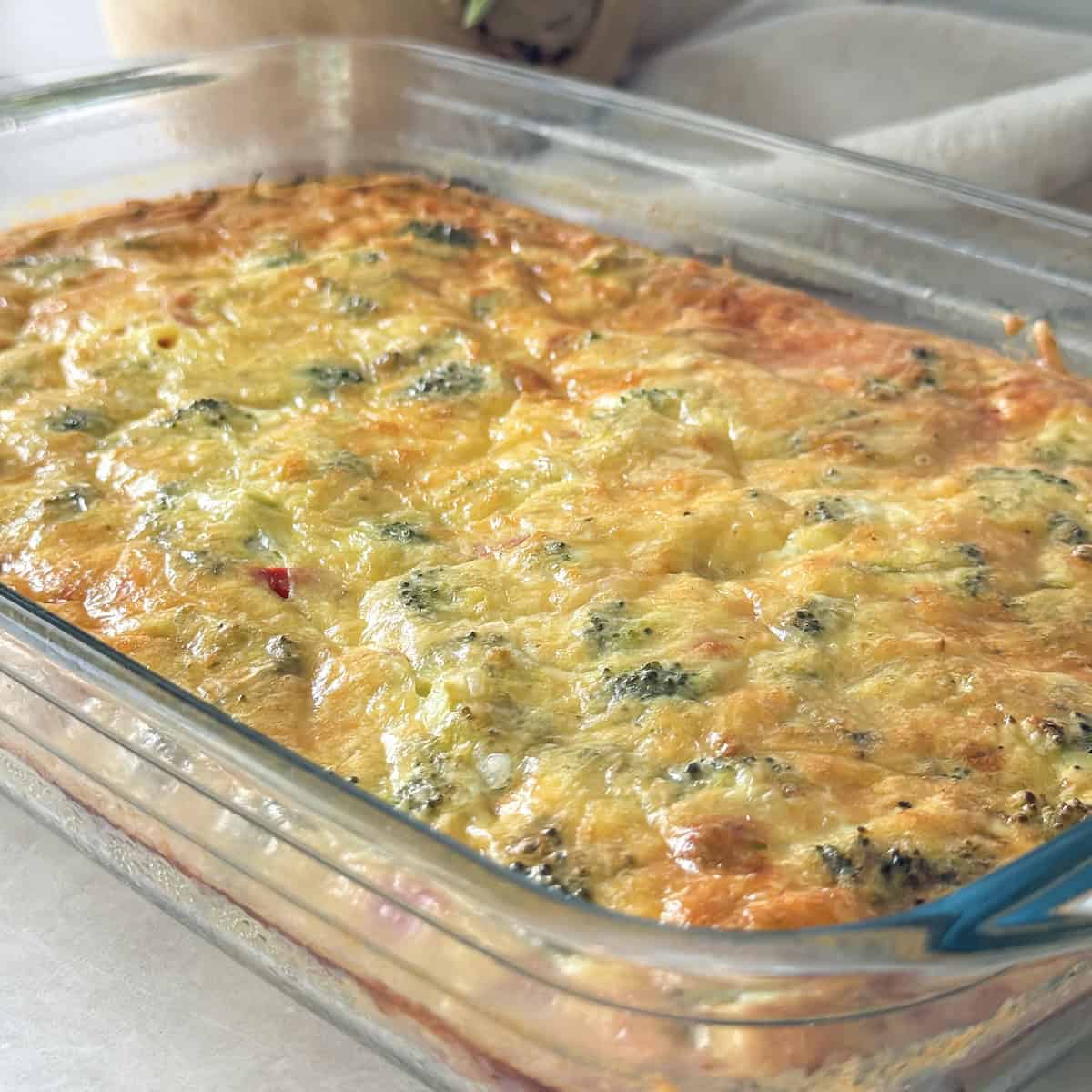 broccoli egg bake fresh out of the oven.