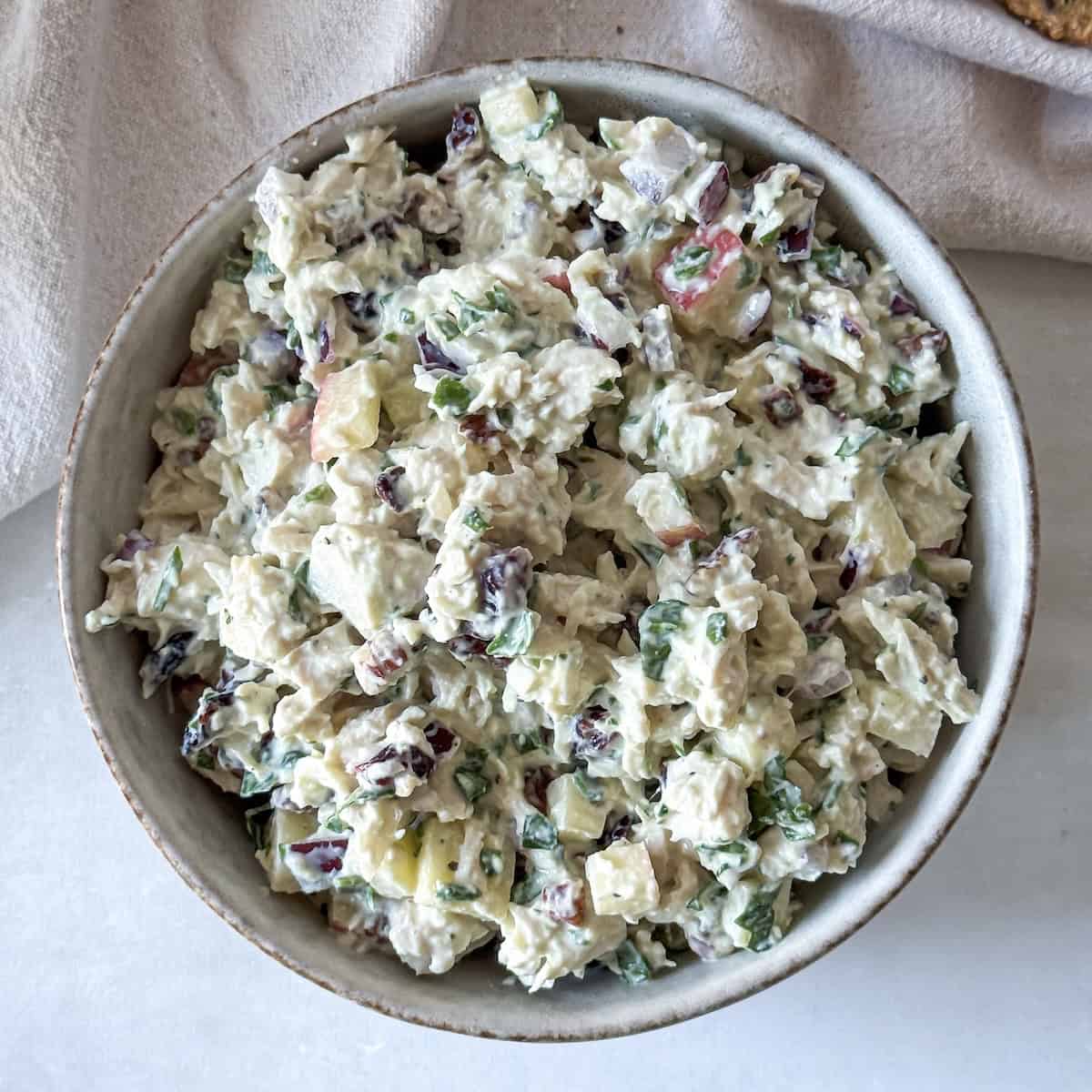 final photo cranberry pecan chicken salad overhead view.