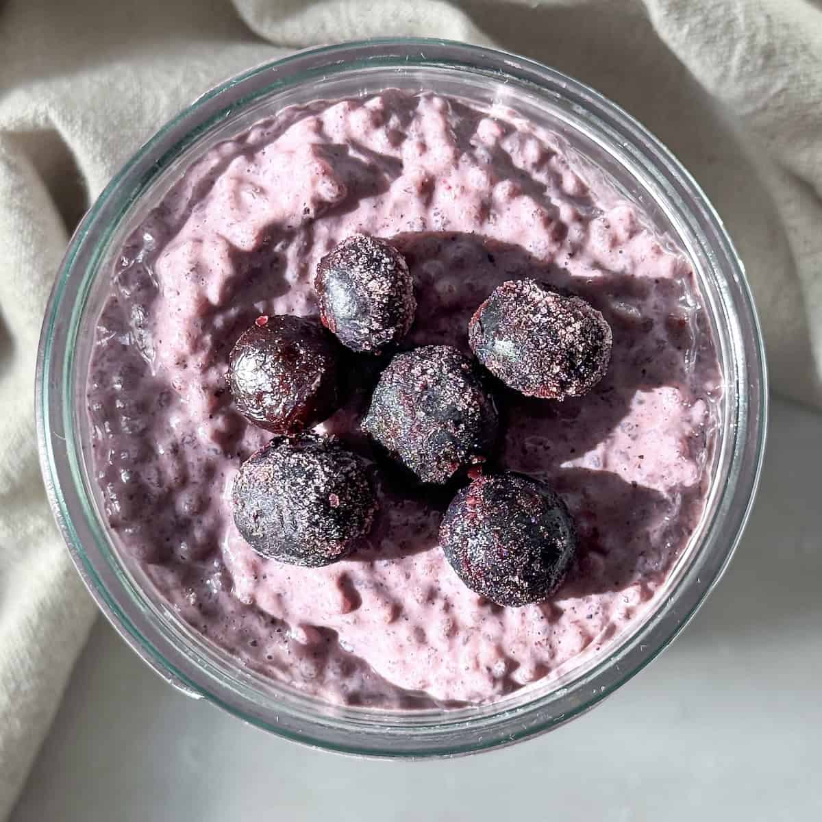 blueberry chia pudding overhead view.