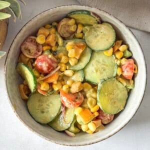 corn cucumber salad overhead view.