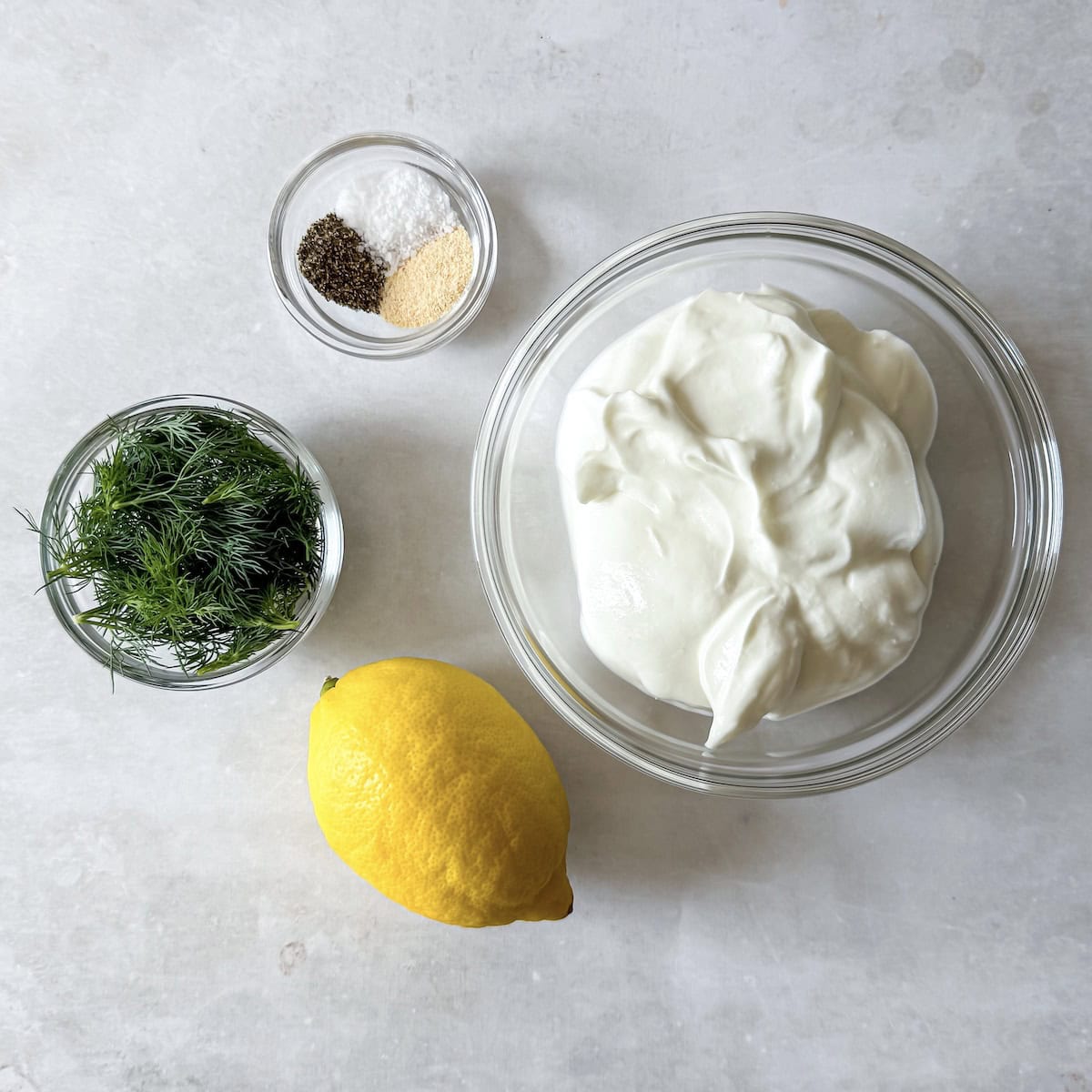 ingredients for yogurt dill sauce.