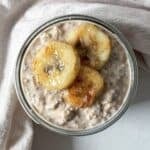 banana cinnamon overnght oats overhead view.