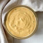 overhead view of big mac sauce (special sauce) in a small bowl.