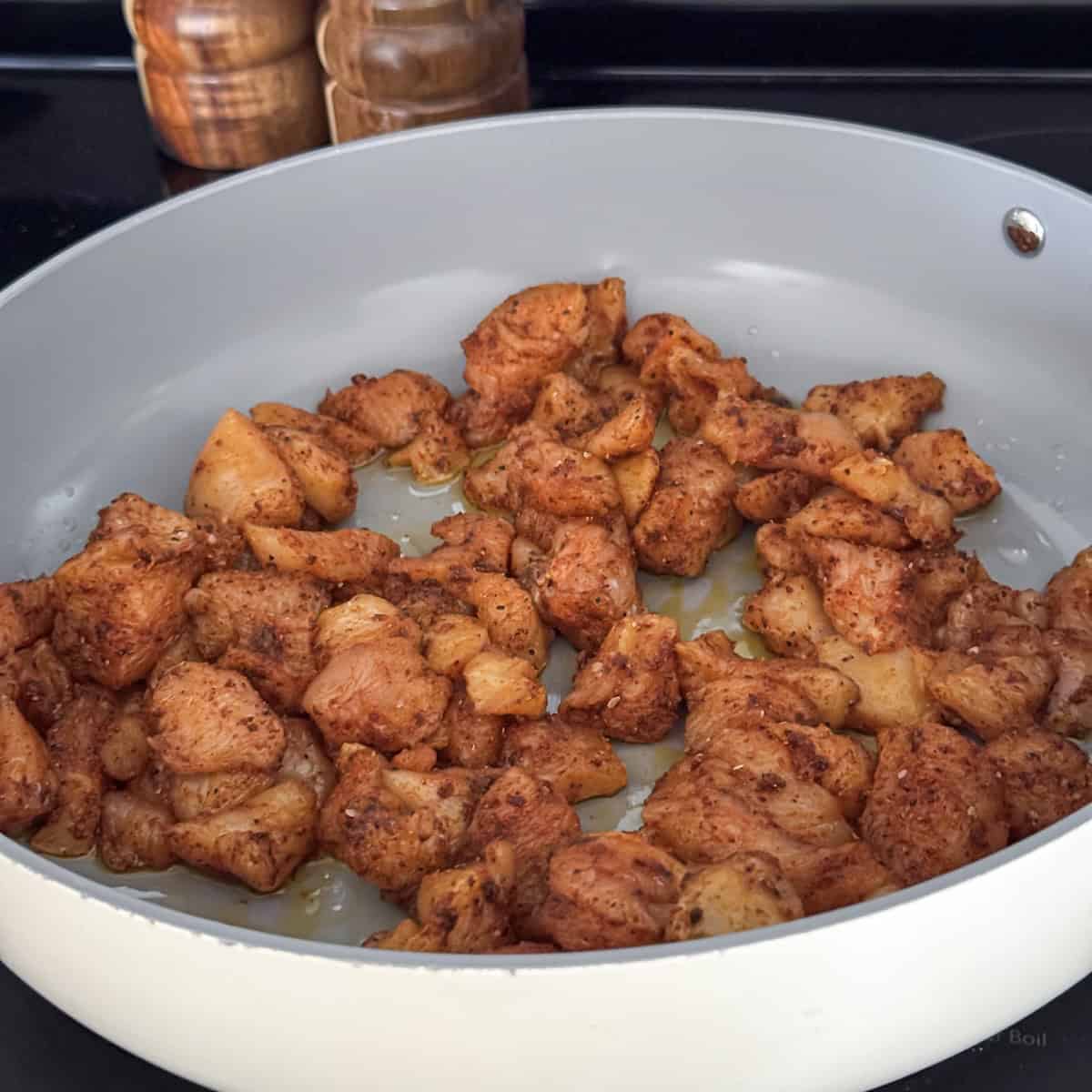 chicken in a skillet.