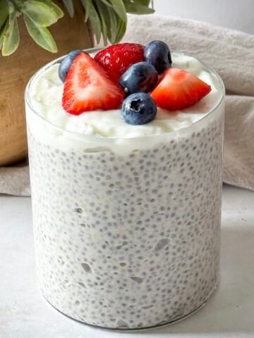 chia pudding with greek yogurt and berries on top