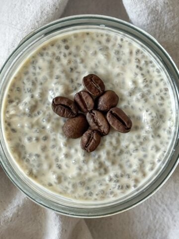 overhead view of coffee chia pudding 2.