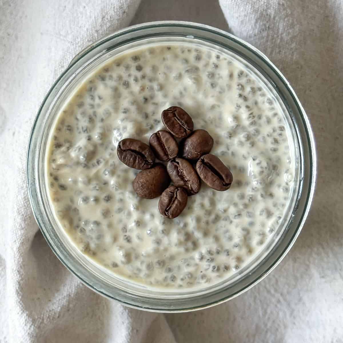overhead view of coffee chia pudding 2.