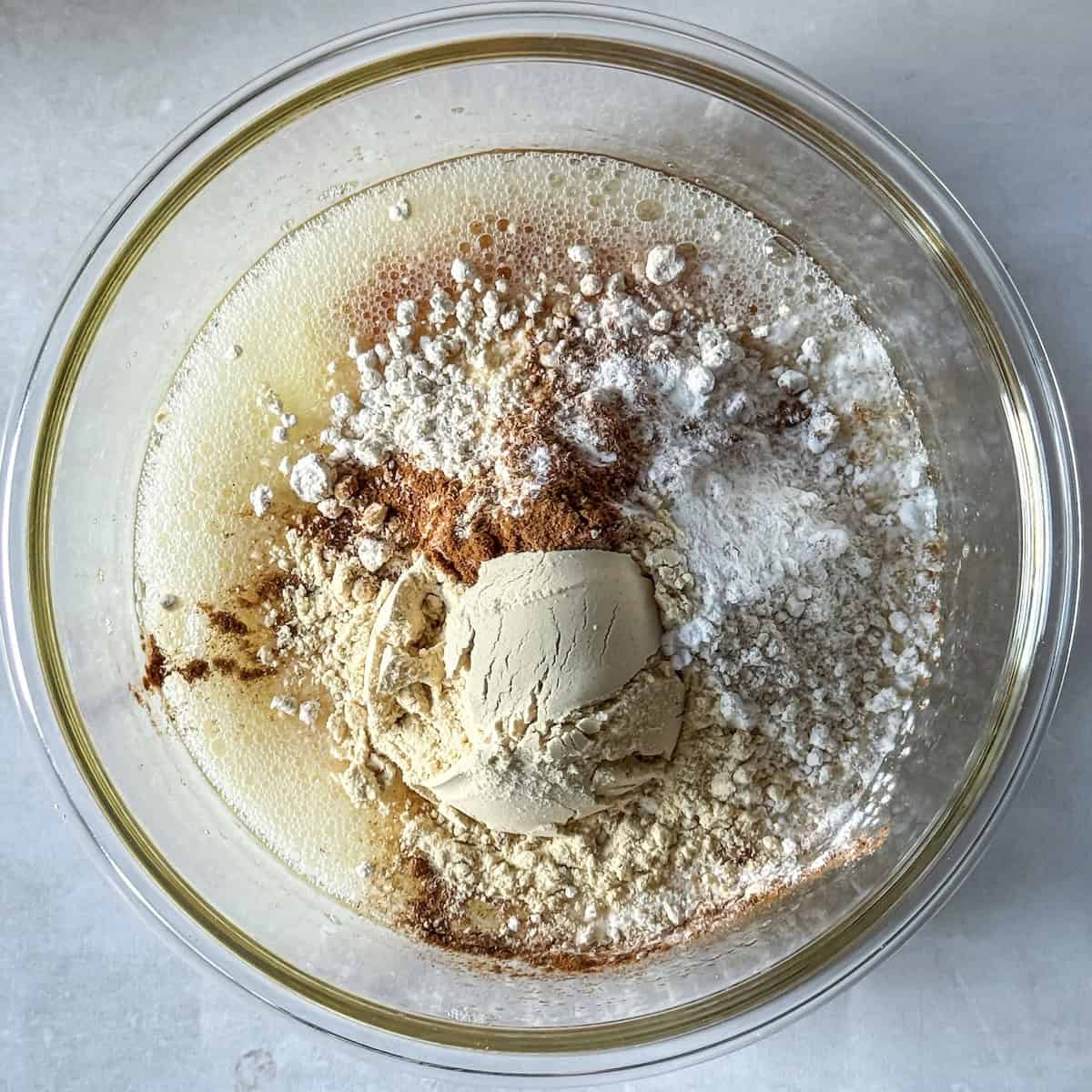 dry ingredients added to protein pancake bowl.