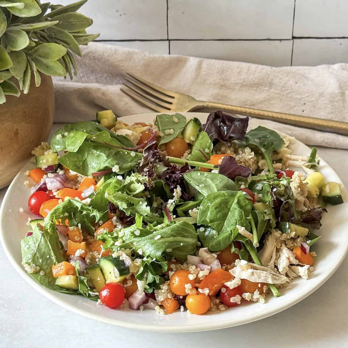 mediterranean salad jar poured out on a plate.