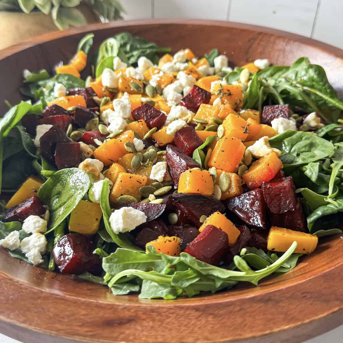 side view of butternut squash beet salad.