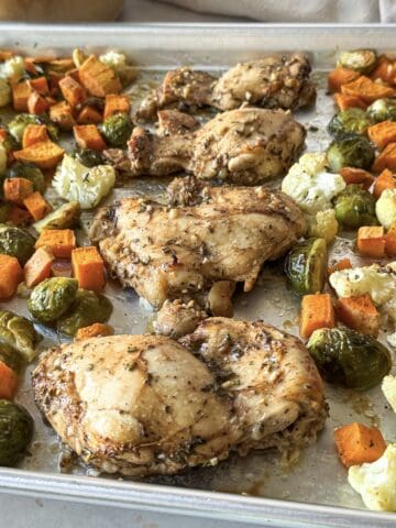 chicken thigh sheet pan dinner.