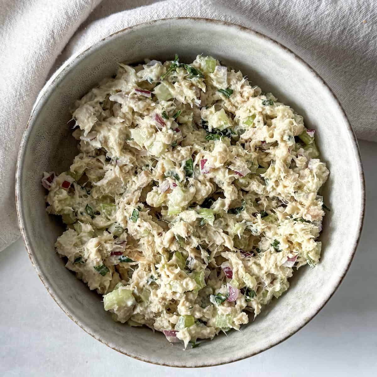 overhead view of healthy tuna salad update.