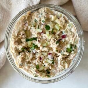 overhead view of tuna salad.