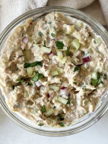 overhead view of tuna salad.