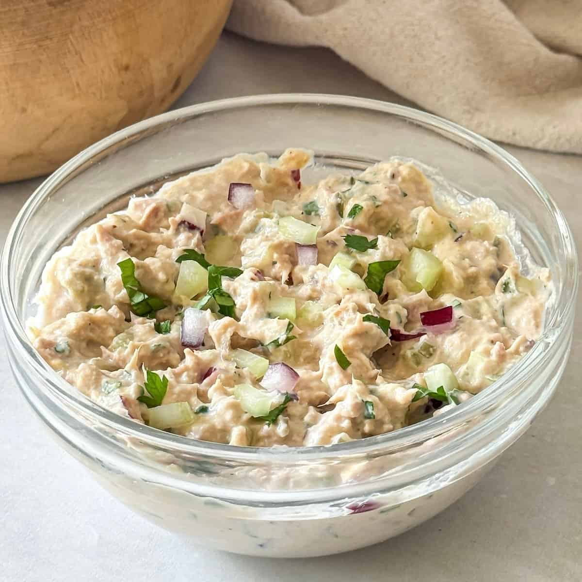 side view of tuna salad.
