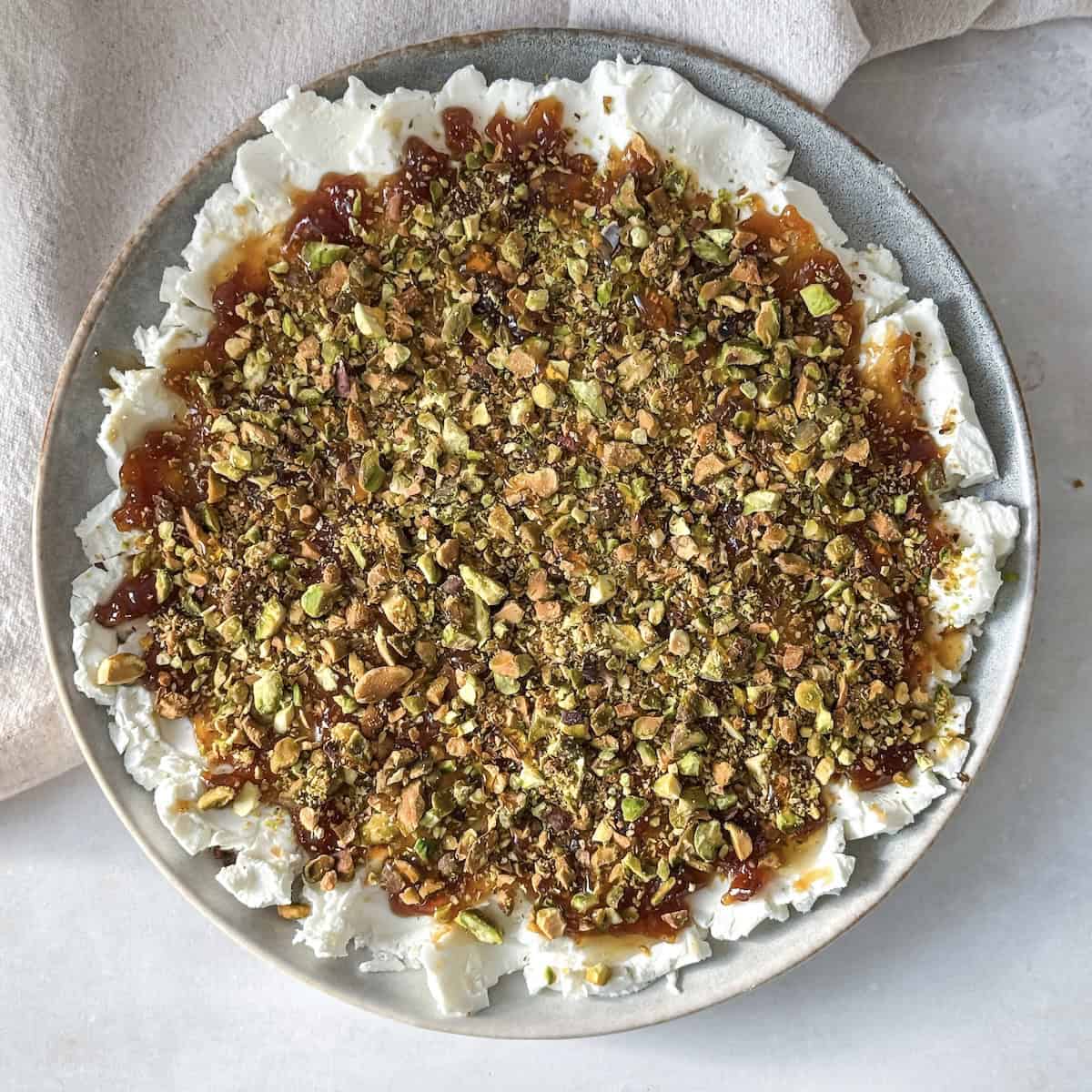 final overhead view of goat cheese dip.