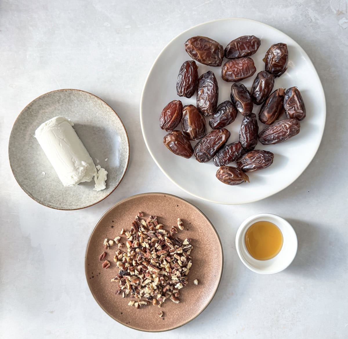 ingredients for goat cheese stuffed dates.