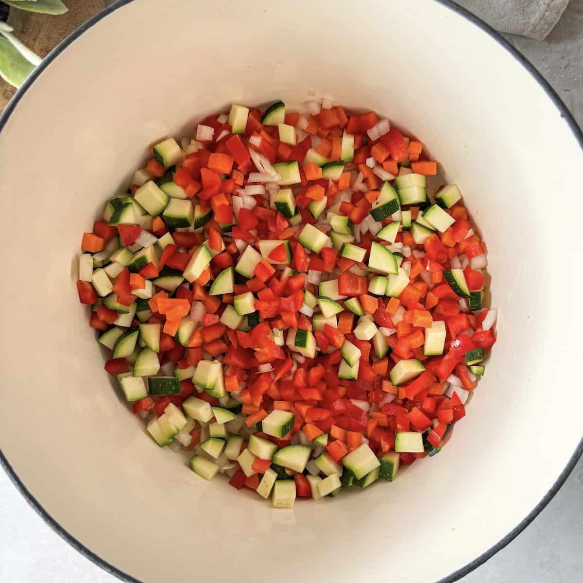 vegetables in a pot.