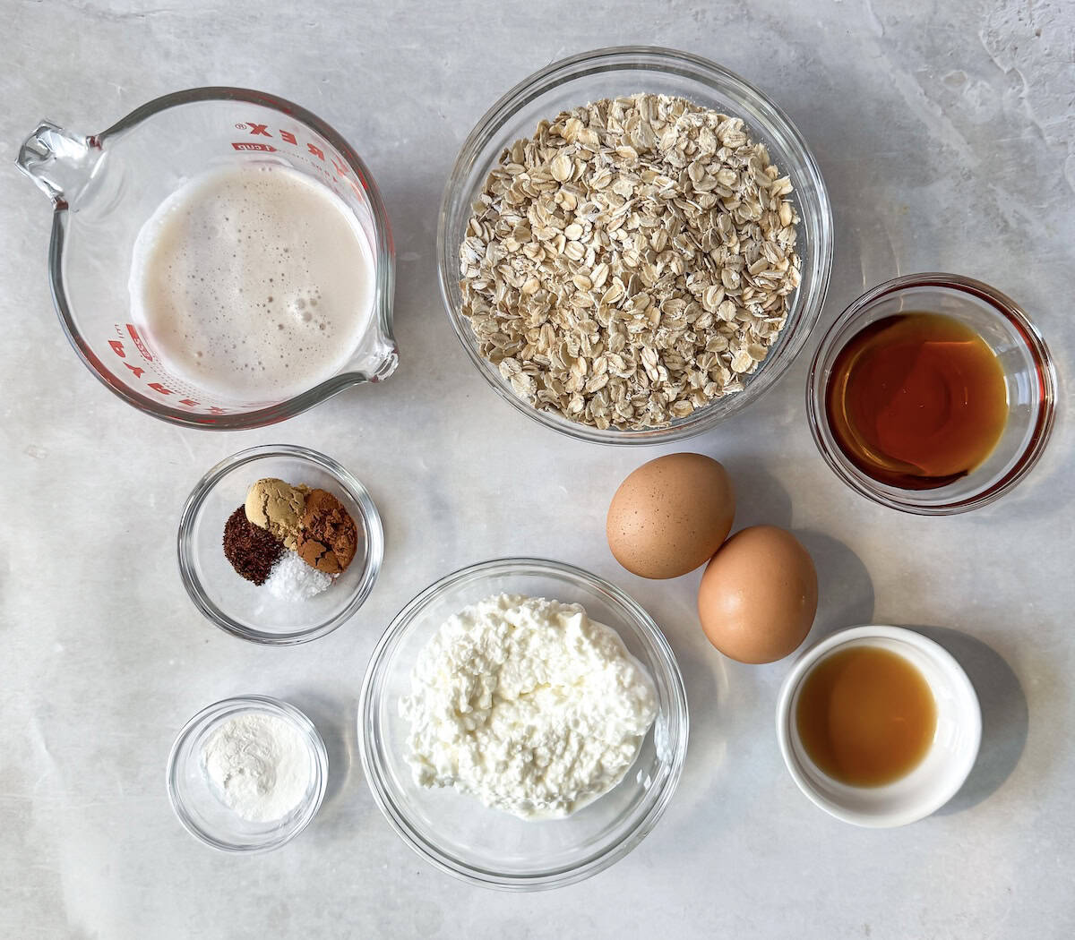 gingerbread pancake ingredients no a table wiht cottage cheese.