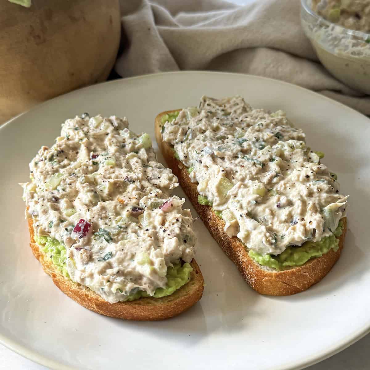 side view of tuna toast.