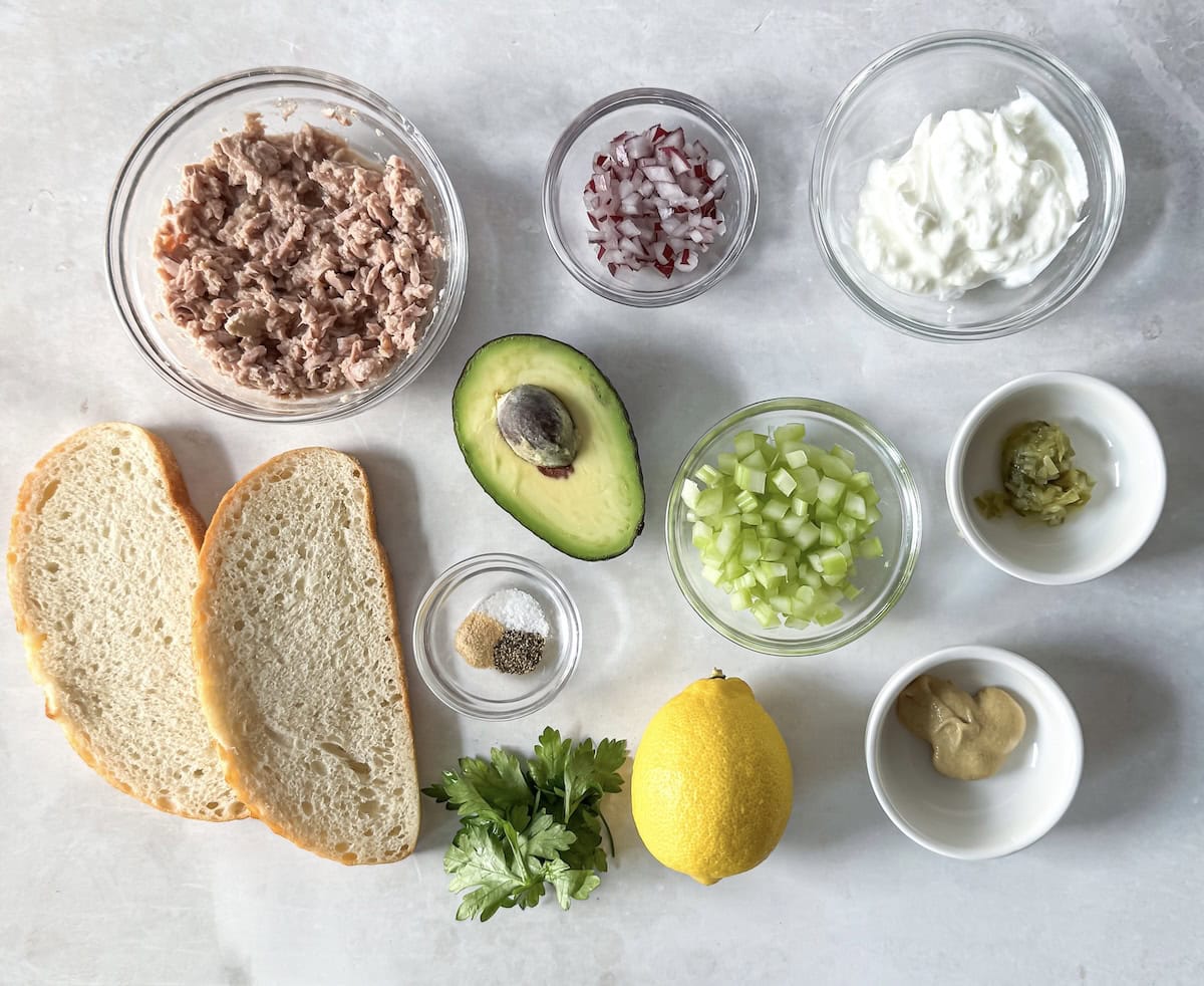 tuna toast ingredients on a table.