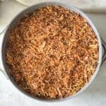 overhead view of unstuffed cabbage rolls skillet.