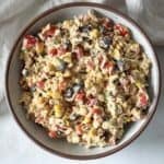 overhead view of southwestern chicken salad.